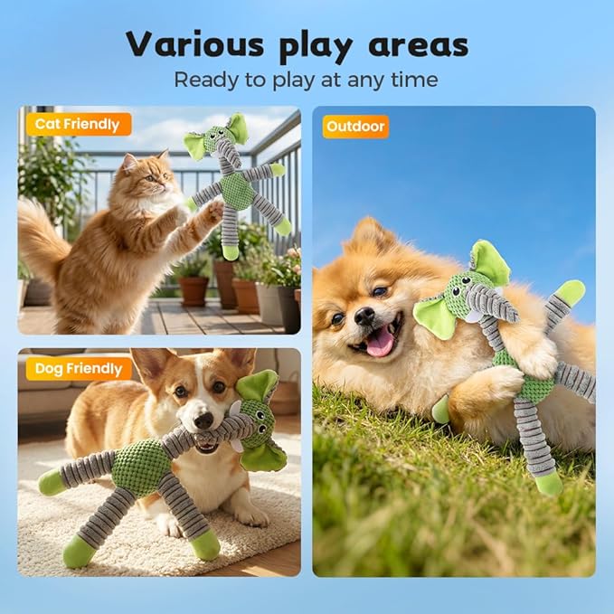2026 New Dog Toys, Indestructible Plush Dog Toy for Aggressive Chewers, Interactive Squeaky Soft Puppy Chew Toy, Durable Teething Toys for Small Medium Large Dogs (Light Brown)