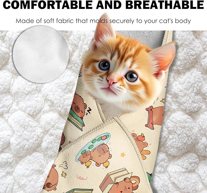 27.6"Cat Grooming Wrap, Self Adhesive Cat Wrap for Cutting Nails, Anti-Escape Calming Cat Swaddle Wrap for Medicine Ear Cleaning, Anti-Scratch Cats Burrito Restraint Blanket, Pet Tool (6-10 lbs)