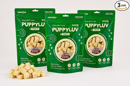 Puppyluv Freeze Dried Sweet Potato Treats for Dogs & Cats - Natural Training Treats, 3.5oz (Pack of 3)