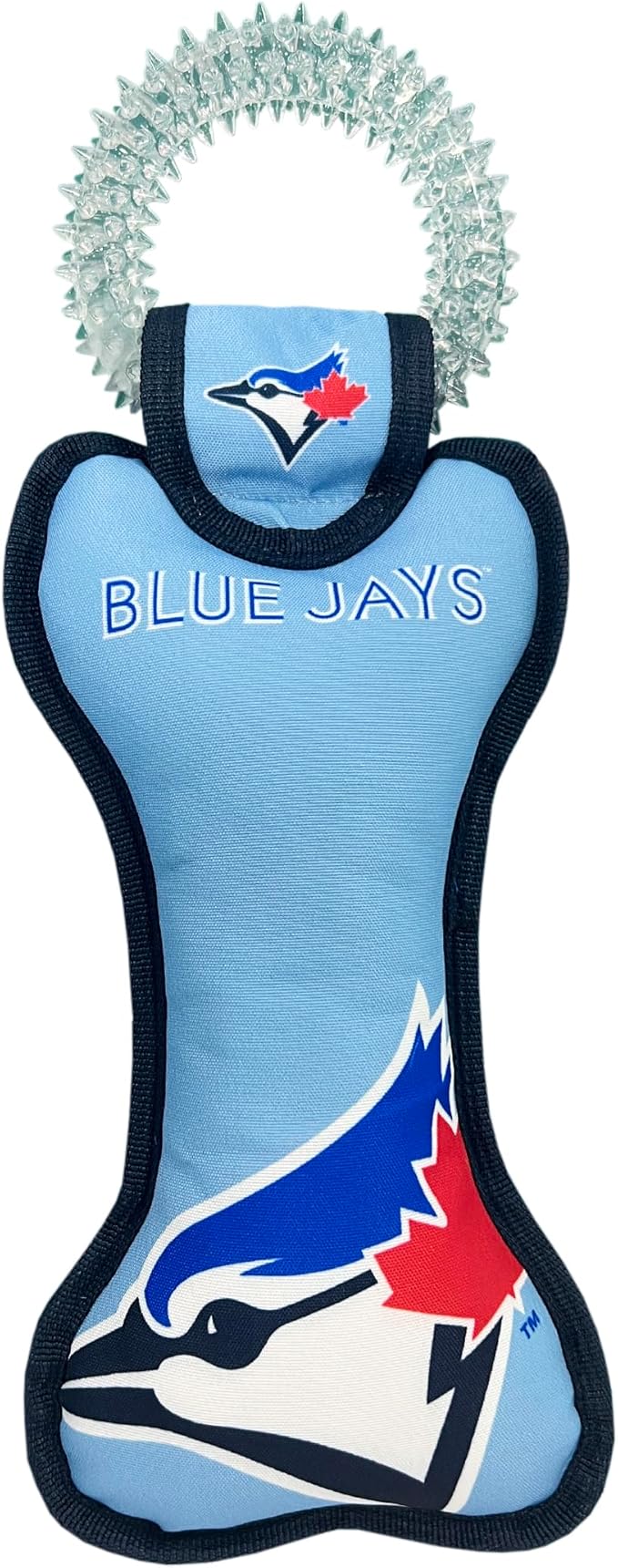 MLB Toronto Blue Jays Bone Shaped Dental Dog TUG Toy with Squeaker. Tough PET Toy for Healthy Fun, Teething, and Cleaning pet's Teeth and Gum.