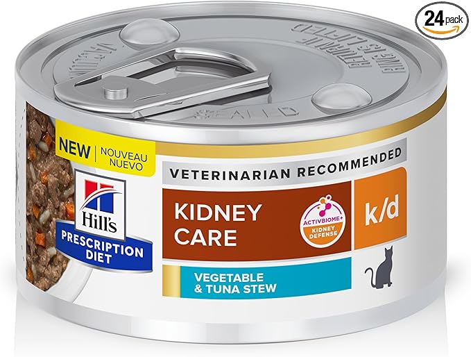 Hill's Prescription Diet k/d Kidney Care Wet Cat Food, Vegetable & Tuna Stew, 2.9 oz. Cans, 24-Pack