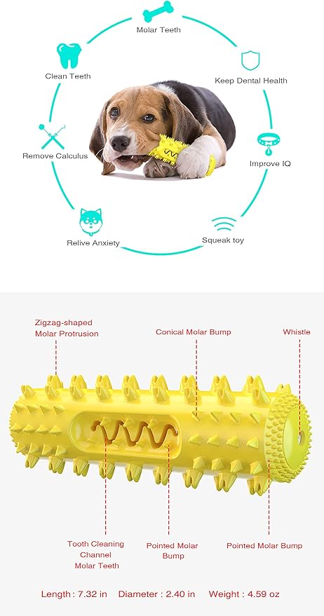 Dog Chew Toys for Aggressive Chewers, Dog Toothbrush Care Cleaning Stick, Puppy Toothing Chew Toy for Small Middle Dog (Yellow)
