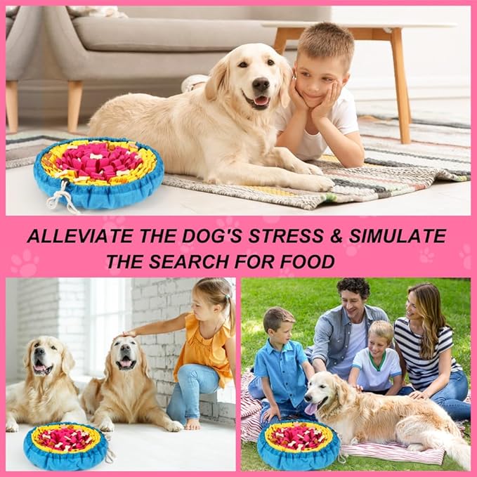 SZEE Snuffle Mat for Dogs, Adjustable Pet Sniff Mat for Interactive Games, Pet Enrichment Toys for Large Medium Small Dogs, Mental Stimulation Training and Slow Eating (Rose Red and Yellow)