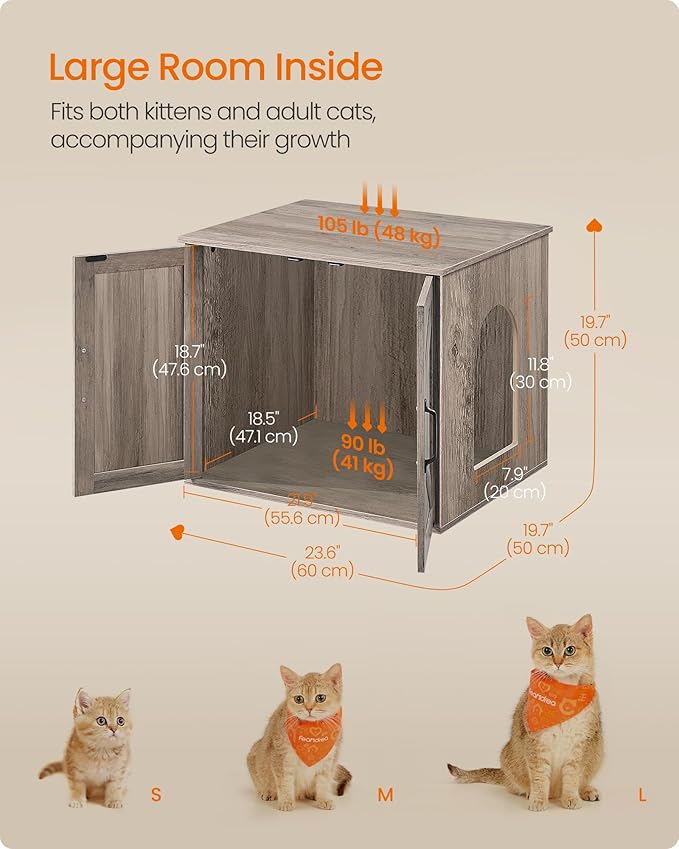 Feandrea Cat Litter Box Enclosure, Hidden Litter Box Furniture, Indoor Pet House End Table, 23.6 x 19.7 x 19.7 Inches, Heather Greige UPCL042K101