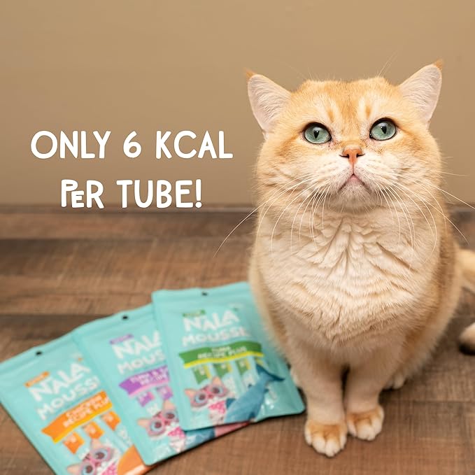 LOVE, NALA Tuna + Omega-3 Mousse Cat Treats – Brain & Heart Health Support – Lickable Squeeze-Up Puree, Topper or Treat – Grain-Free, 4 Pack – Human-Grade Protein, Non-GMO, No Artificial Additives