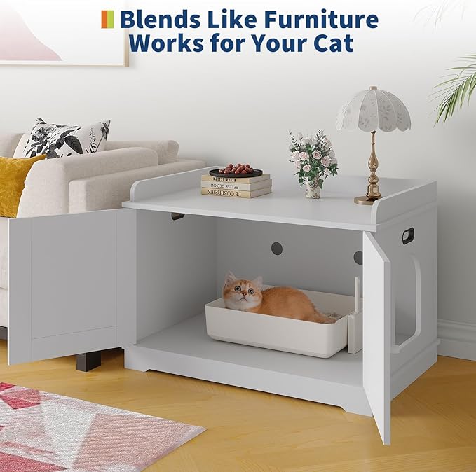 Garvee Cat Litter Box Enclosure Furniture Wooden Hidden Litter Box Cabinet Dog Proof Cat Washroom Kitty House with Vent Door