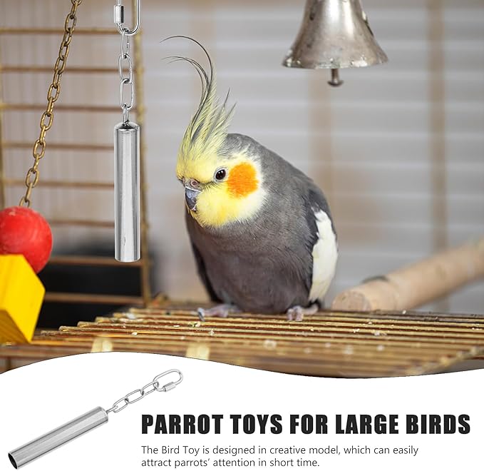 Squirrel-Shaped Stainless Steel Bell for Parakeets and Large Parrots Bird Cage Accessory for Chewing and Playing Hand Shaking Bell for Interactive Pet Entertainment