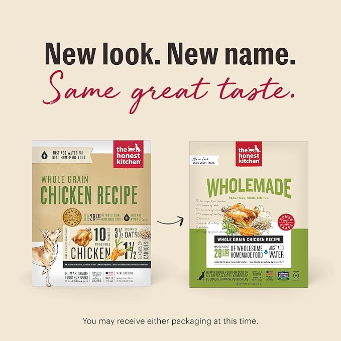 The Honest Kitchen Human Grade Wholemade™ Dehydrated Dog Food, Whole Grain Dehydrated Dog Food, Chicken, 7 lb (Makes 28lbs)