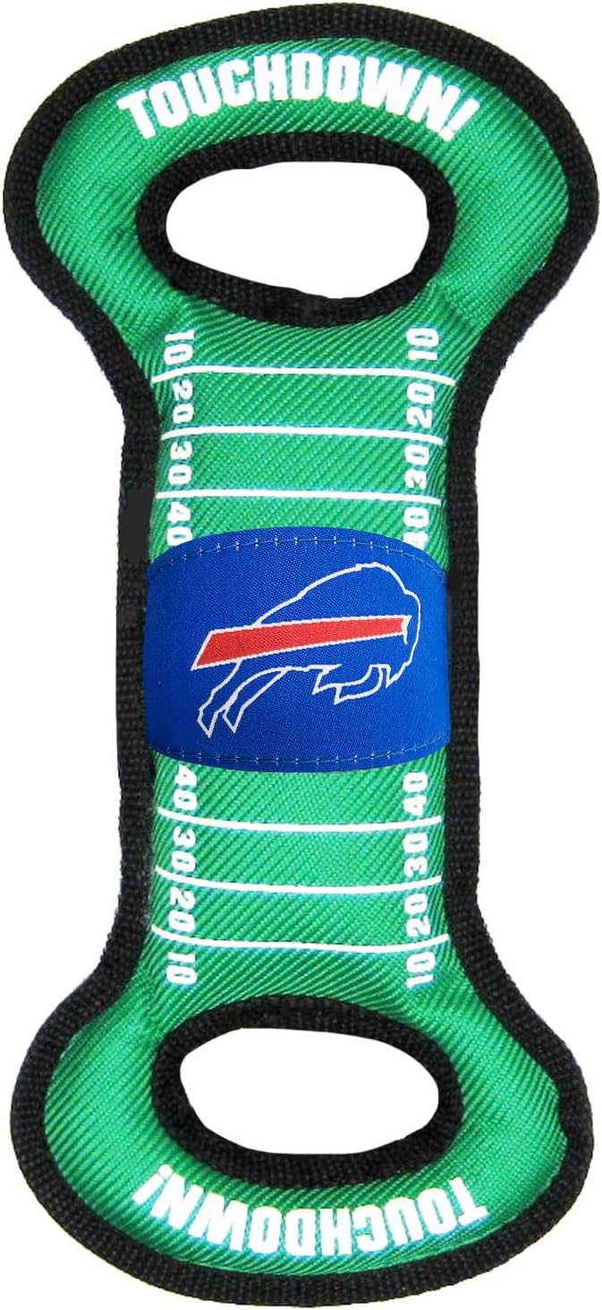 NFL Football Field DOG TOY with Squeaker. - BUFFALO BILLS - For Tug, Toss, and Fetch. - Tough & Durable PET TOY