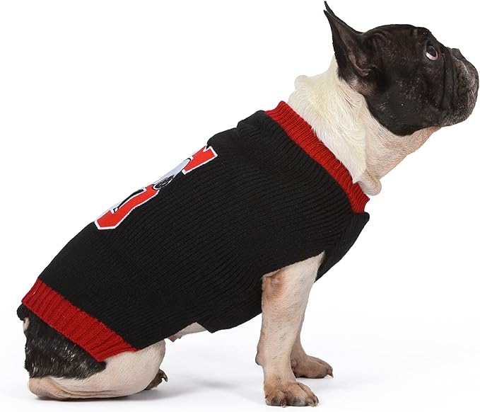 Peanuts for Pets Comics Snoopy Collegiate Dog Sweater, Soft and Comfortable Apparel Clothing Shirt for Medium Dogs, Black