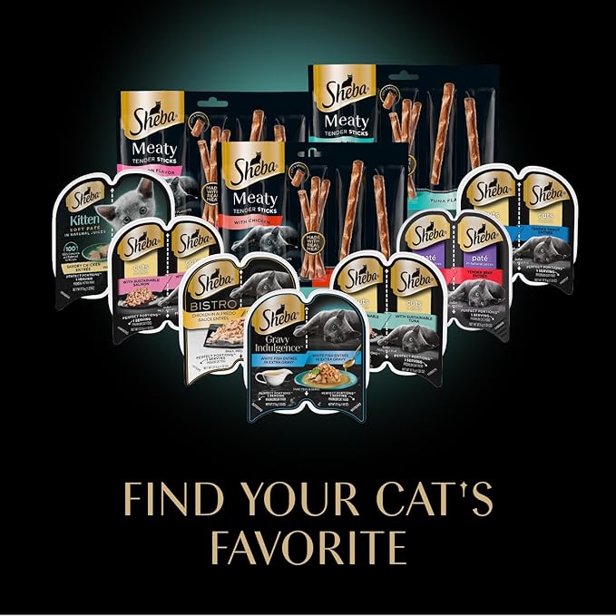 Sheba Meaty Tender Sticks Chicken Cat Treats, Salmon Flavor, Cat Snacks, 0.14 oz., 5 Count, Pack of 10 (50 Sticks Total)