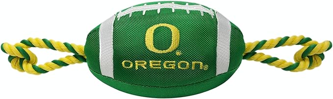 NCAA Oregon Ducks Football Dog Toy, Tough Quality Nylon Materials, Strong Pull Ropes, Inner Squeaker, Collegiate Team Color