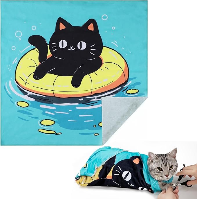 Cat Grooming Wrap35.4"*35.4", Self-Adherent Anti-Scratch Swaddle Restraint, Nail Clipping, Anti-Bite, Anti-Scratch, Anti-Escape Calming Wrap Multifunctional Care Pet Tools XL