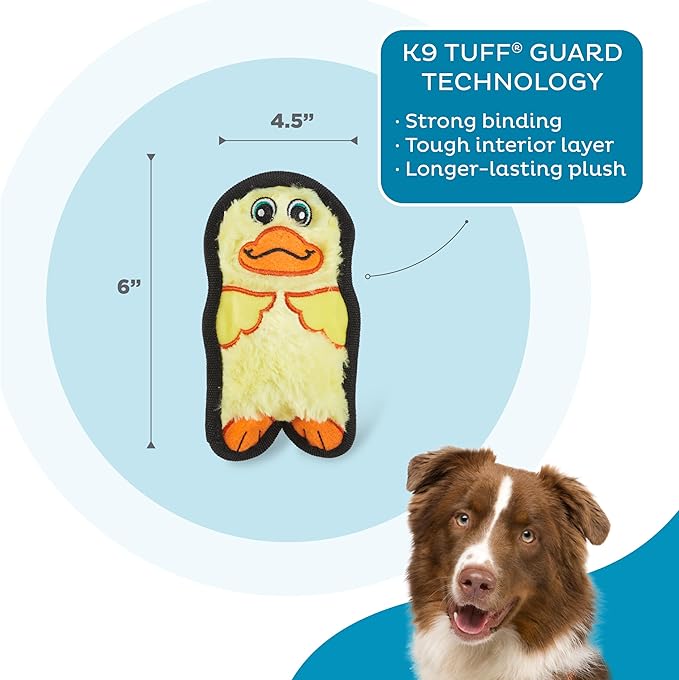 Outward Hound Durablez Minis Stuffing-Free Squeaky Interactive Dog Toy, Tough Plush, Duck, Yellow, XS (Pack of 2)