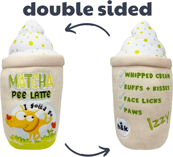 Huxley & Kent for Dogs - Matcha Pee Latte (Small) - Funny Durable Power Plush Dog Toy with Squeaker - Dog Gift
