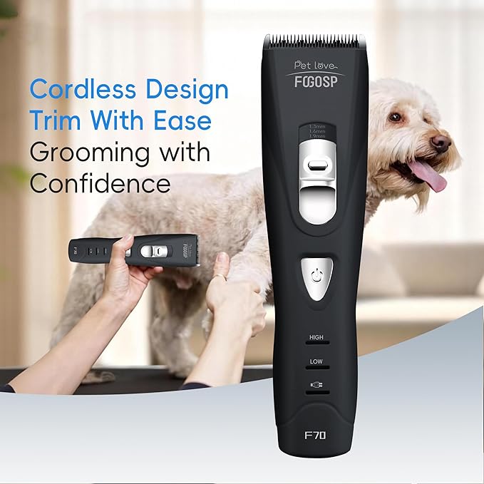 Quiet Dog Hair Clippers for Matted & Long Hair 5300RPM Cordless Pet Clipper Kit for Dogs, Cats, Rabbits Rechargeable 7Hours Working Time(Black)