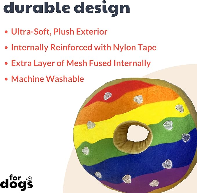 Huxley & Kent for Dogs | Pride Donut (Small) | Rainbow Power Plush Dog Toy with Squeaker | Funny Dog Toy | Cute Dog Toy | H&K Squeaky Dog Toy