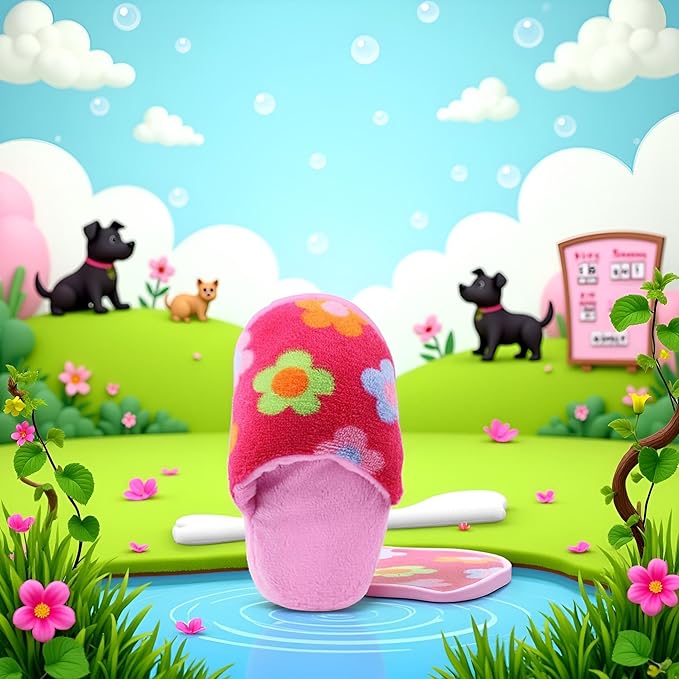 Pink Flowers Cute Pet Puppy Dog Cat Slipper Shape Plush Chew Play Toy Flip-Flops Squeaky Toys Dog Squeak Toys Pet Supplies