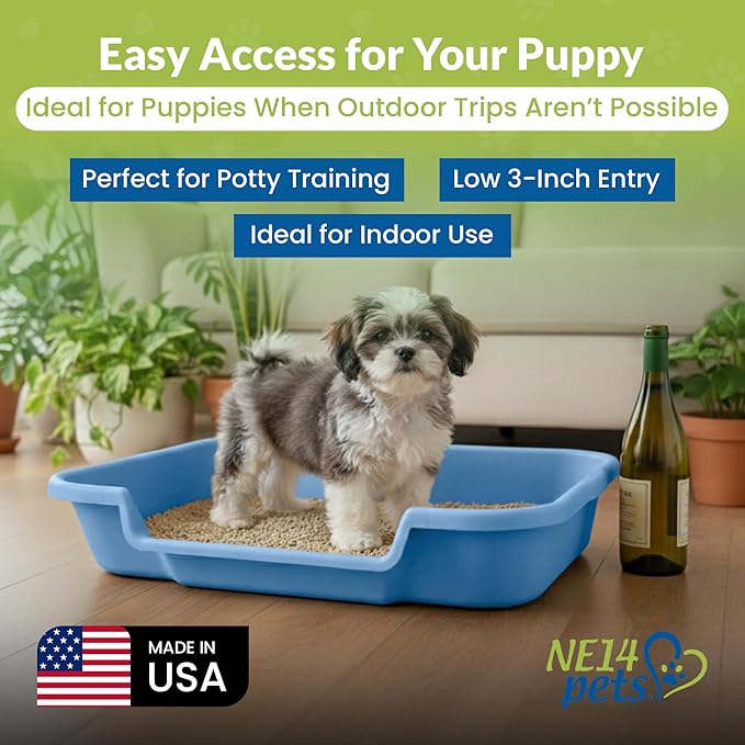 Dog Litter Box, Blue Color, Large Size, Durable & Pet Safe Puppy Litter Box, Indoor Open Top Entry Dog Litter Pan, Comfortable for Dogs, Great for Dogs up to 20 lbs