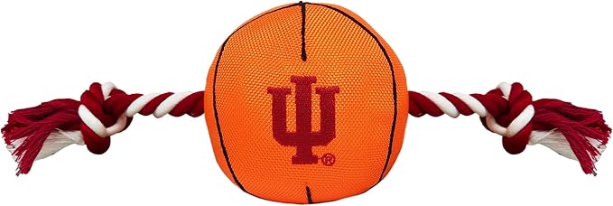 NCAA Indiana Hoosiers Basketball Rope Toy for Dogs & Cats. Tough Nylon, Sporty Basketball Design, Heavy-Duty Ropes with Inner Squeaker