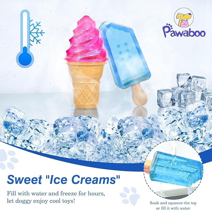 Pawaboo Dog Cooling Chew Toys, 2 Pack Freezable Pet Teething Toy for Puppies for Summer Cooling, Dog Freezer Chewing Ice Toy for Teeth Cleaning, Reusable Puppy Frozen Toys Relieve Dental Discomfort