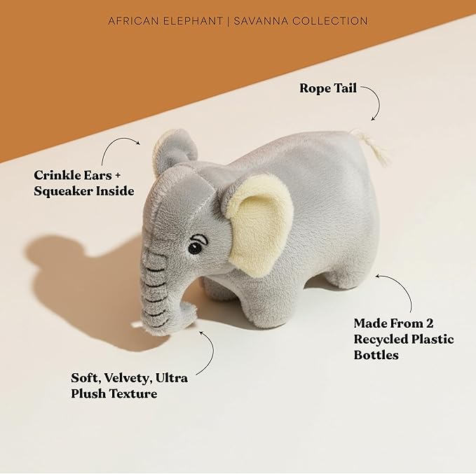 Dog Toys | Plush Elephant Stuffed Animal for Dogs | Eco Friendly Small Dog Toy