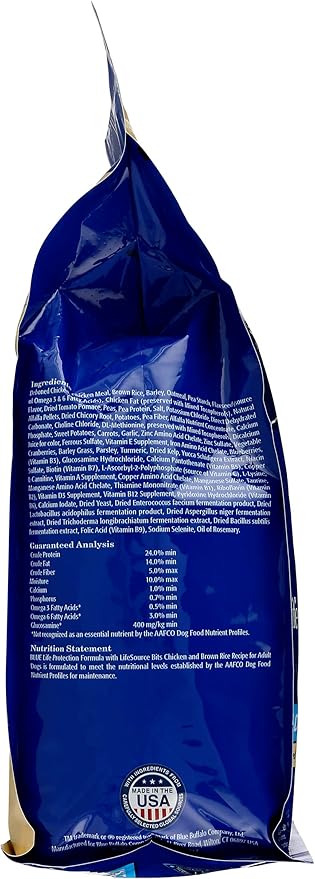 Blue Adult Dry Dog Food Life Protection Formula, Chicken & Brown Rice Recipe, Natural Ingredients, No Artificial Flavors or Preservatives, 5 Pound (Pack of 3)