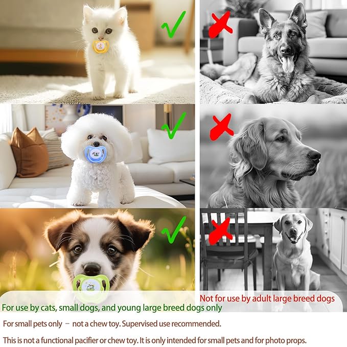 Pet Pacifiers for Small Pets (3 Pack) – Photo-Prop Pacifiers for Puppies & Kittens, Cute Accessory for Small Dogs and Cats, Portable with Dust Cover