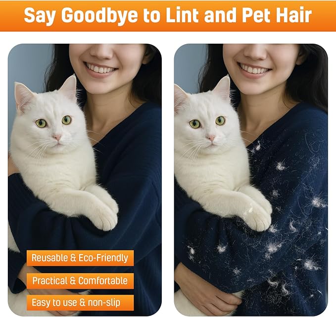 Large Pet Hair Removal Gloves for Cats (3pcs) Electrostatic Magic Brush for Clothes, Beds, Sofa, Carpets | Reuseable | Thickened Newly Upgraded | Fur Remover Mitt for Dogs, 2 Gloves + 1 Lint Scraper