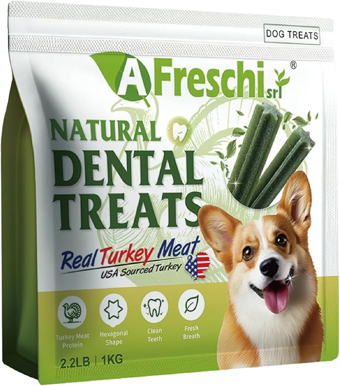 A Freschi srl All Natural Dog Chews, USA-Sourced Trukey, Hypoallergenic, Dog Treats for Puppies and Adult Dogs, Grain-Free, Signature Series, Turkey Dental Sticks 2.2 lb