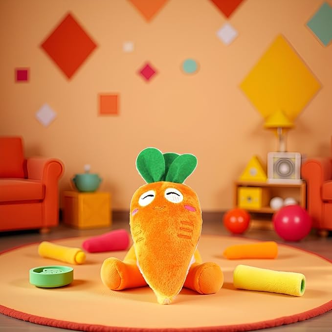 Orange Soft Puppy Pet Supplies Cute Carrot Plush Chew Squeaker Sound Squeaky for Dog Cat Birthday Xmas Gifts, Orange Squeaky Pet Chew with Sound, Puppy Cat Birthday Gift