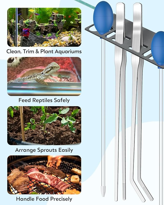 Pawfly Aquarium Coral Feeder Kit, 13.7" & 15.7" Long Tube with 11" Long Tweezers, Coral Food Feeders for Reef Marine Fish Shrimp, Long Acrylic Syringes with Stainless Steel Aquarium Tweezers