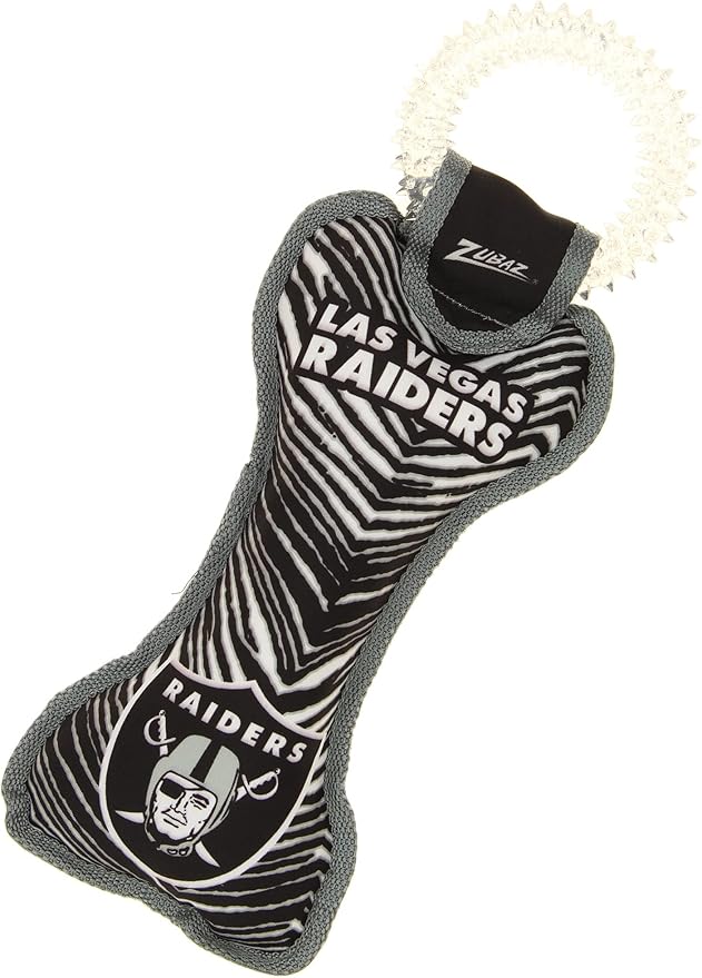Zubaz NFL Team Logos and Colors Ring Tug Toy with Squeaker for Dogs, Las Vegas Raiders