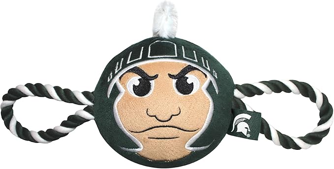 Pets First NCAA Michigan State Spartans Nylon Mascot Dog Toy with Tough Dog Ropes & Inner Squeaker in Bright Team Colors