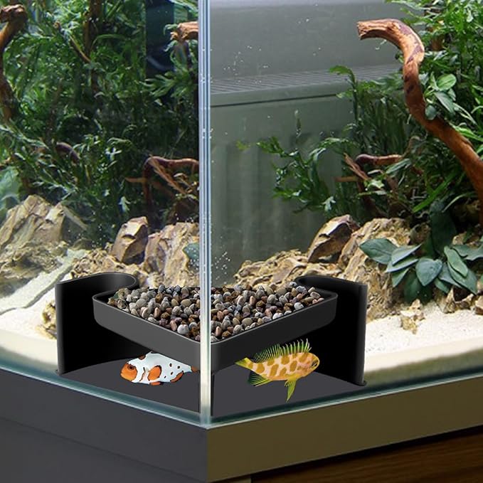 Aquarium Underground Cave with Viewing Window - 2 Hole Corner Fish Tank Hideout for Pleco, Cory Catfish, Kuhli Loach, Shrimp & Betta - Safe Decor Hide Decorations for Bottom Dwellers (5"L x 5"W x 2"H)
