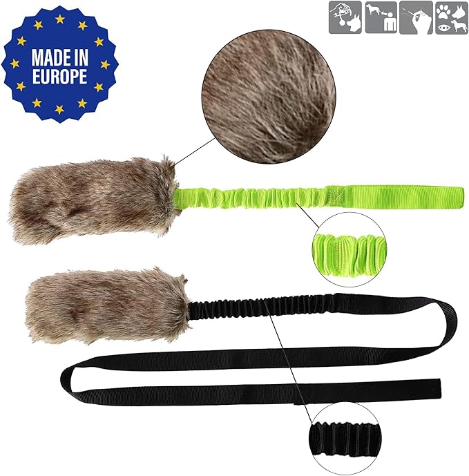 Dingo Faux Fur tug Toys for Dog with Bungee and Long Handle for Dog Training Agility Motivation Reward, Z30021