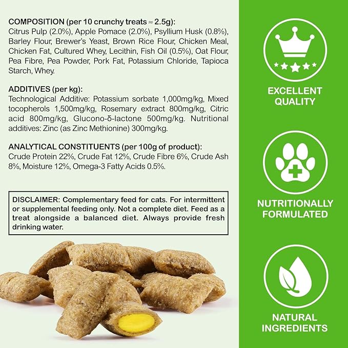 Cat Hairball Support Crunchy & Creamy Chews,Omega 3 & Zinc for Healthy Skin & Coat, Tasty Chicken Flavor,Supports Skin & Coat, Digestion,30-Day Supply