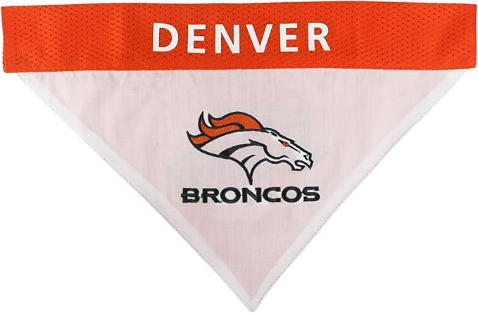 NFL DOG BANDANA - DENVER BRONCOS REVERSIBLE PET BANDANA. 2 Sided Sports Bandana with a PREMIUM Embroidery TEAM LOGO, Small/Medium. - 2 Sizes & 32 NFL Teams available