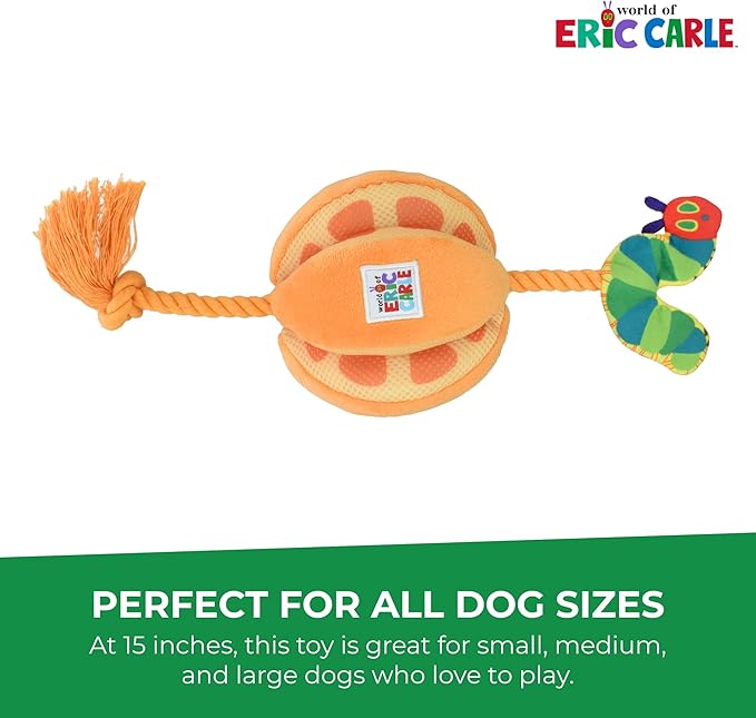 Multipet Eric Carle Very Hungry Caterpillar Plush Orange with Rope Dog Toy