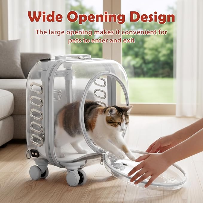 Portable Pet Carrier Trolley Box - Ventilated PC Travel Carrier with Silent Shock-Absorbing Wheels, Telescopic Handle for Cats, Small Dogs, Puppies - Outdoor Hiking, Camping, Car & Airline A