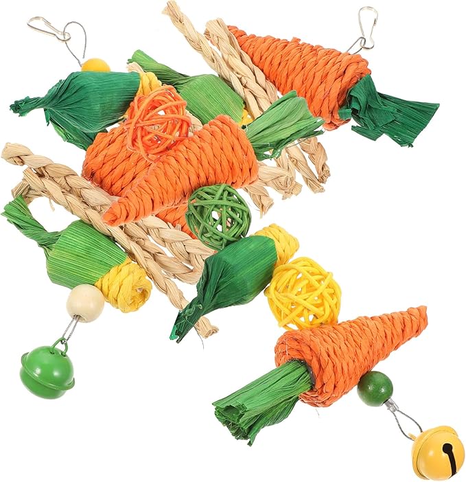 Toddmomy 2Pcs Hanging Cockatiel Chewing Natural Vine Balls with Carrot Rope for Parakeets and Small Birds Cage Accessories