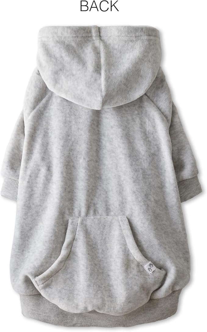 Pet Passion Cooper II Organic Cotton Velour Dog Hoodie Pet Coat for Small, Medium and Large Dogs, Light Heather Gray, Small