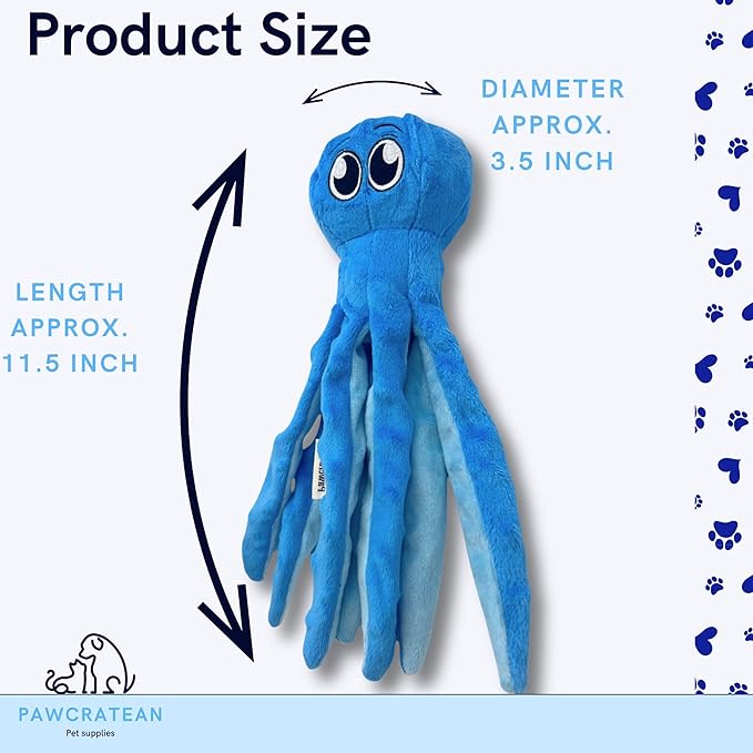 7" Squeaky Plush Toy for Puppies Small Dogs Self Etertainment Washable Soft Made [PET ONLY] (Blue Optopus)