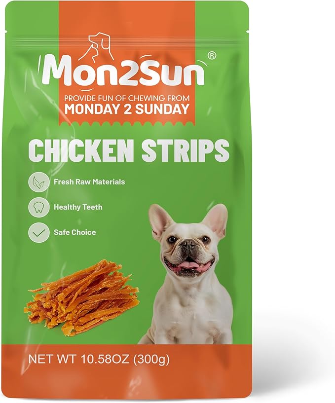 MON2SUN Chicken Jerky Dog Treats - Grain Free High Protein Chicken Strips for Small & Medium Dogs, Natural Training Treats & Healthy Rewards, Easy to Digest, 10.58 oz (Pack of 1)