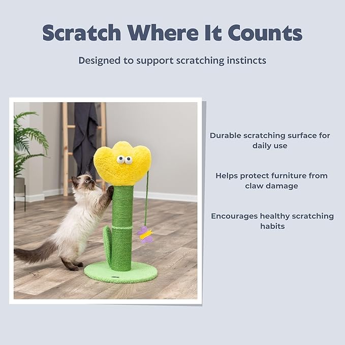 Trixie Lillian 22" Scratching Post - Small Whimsical Flower Cat Tree with Dangling Toy - Indoor Cat Jute Scratcher Furniture