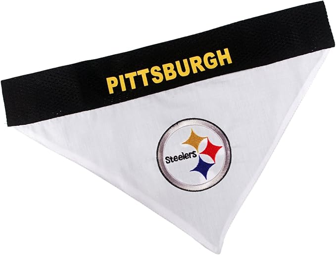 NFL DOG BANDANA - PITTSBURGH STEELERS REVERSIBLE PET BANDANA. 2 Sided Sports Bandana with a PREMIUM Embroidery TEAM LOGO, Small/Medium. - 2 Sizes & 32 NFL Teams available