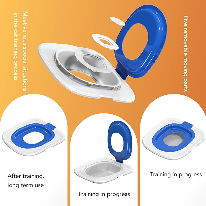 Gray Reusable Cat Toilet Training Kit with Removable Urinal for Pet Litter Box System and Home Bathroom (Blue)