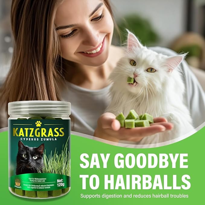 Cat Grass Treats for Indoor Cats, Digestive Health Support with Wheat Grass, Hairball Control Chews, Natural Grain-Free Snack for Kittens