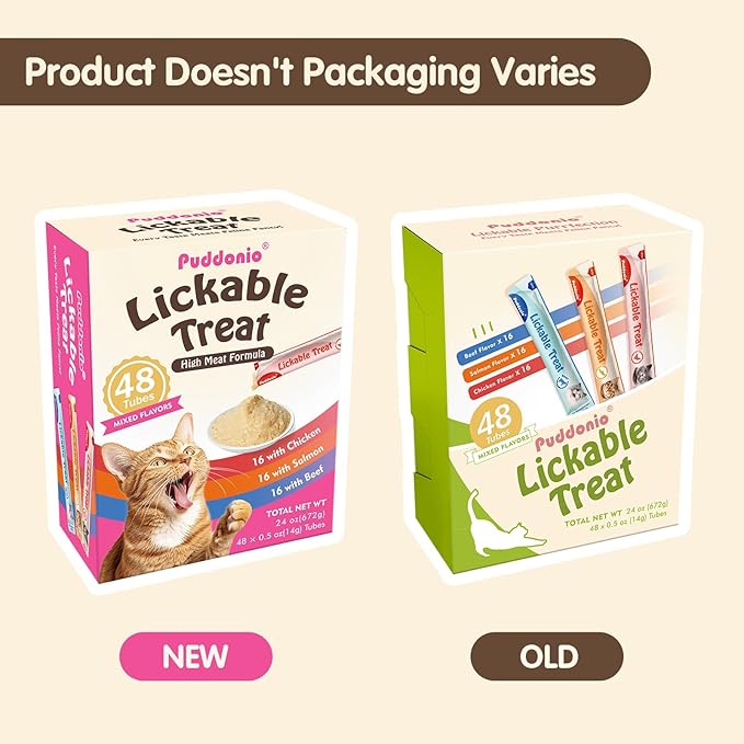 Lickable Cat Treats, High-Meat Puree, Grain & Gum Free, High Protein, No Additives, 0.5oz Tubes (Pack of 48)