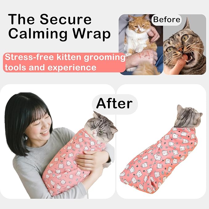 21.7'' Cat Grooming Wrap for Cutting Nails - Escape Proof Cats Restraint Wrap for Nail Clipping,Kitten Swaddle Wrap,Anti-Scratch & Anti-Bite,Easy Clipping & Care Pet Tool(M (up to 6 lbs)